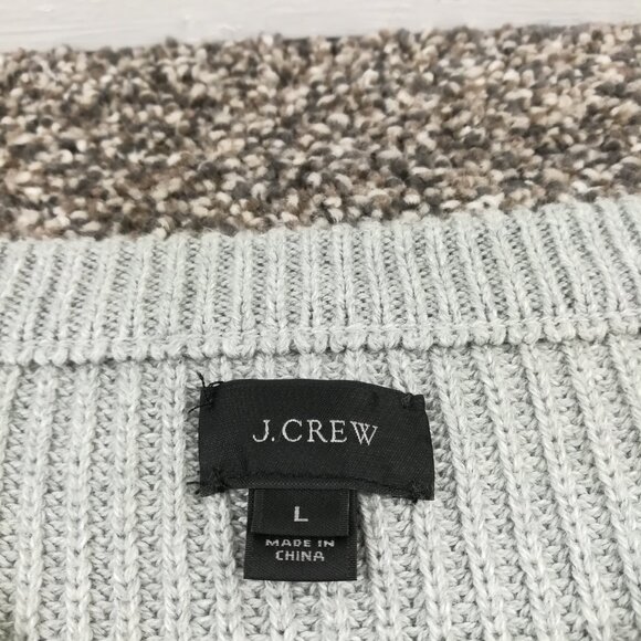 J Crew Sweater Ribbed Cotton Military Leather Shoulder Patches Gray Mens Large - Picture 3 of 11